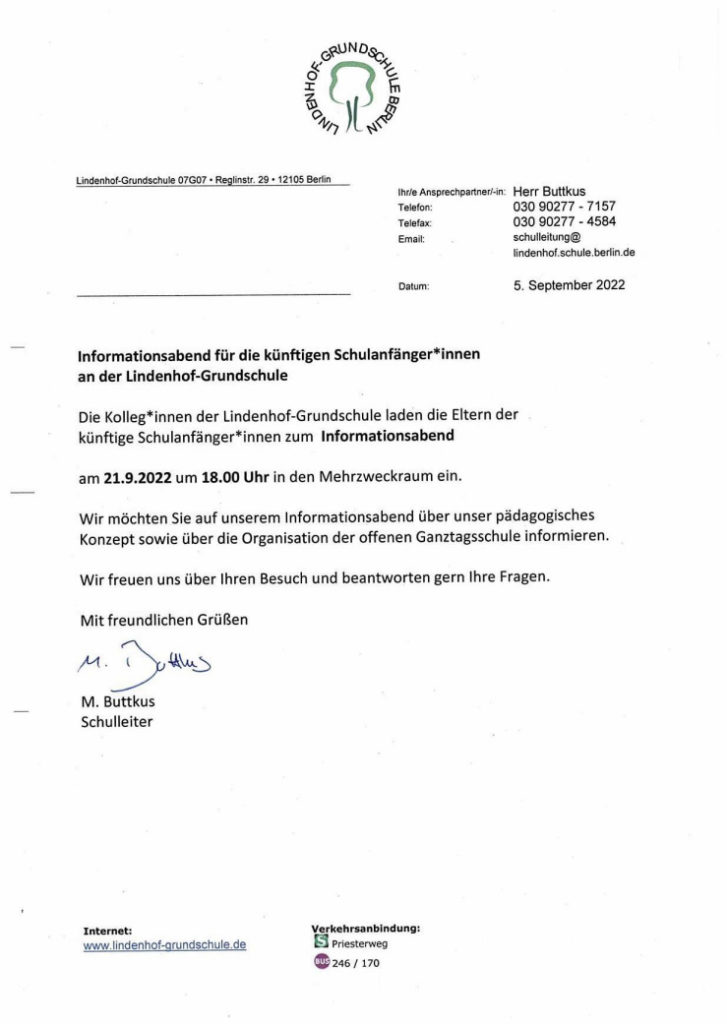 Elternbrief Einschulung
