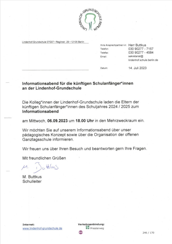 Elternbrief Schulanfangsphase 2024/25