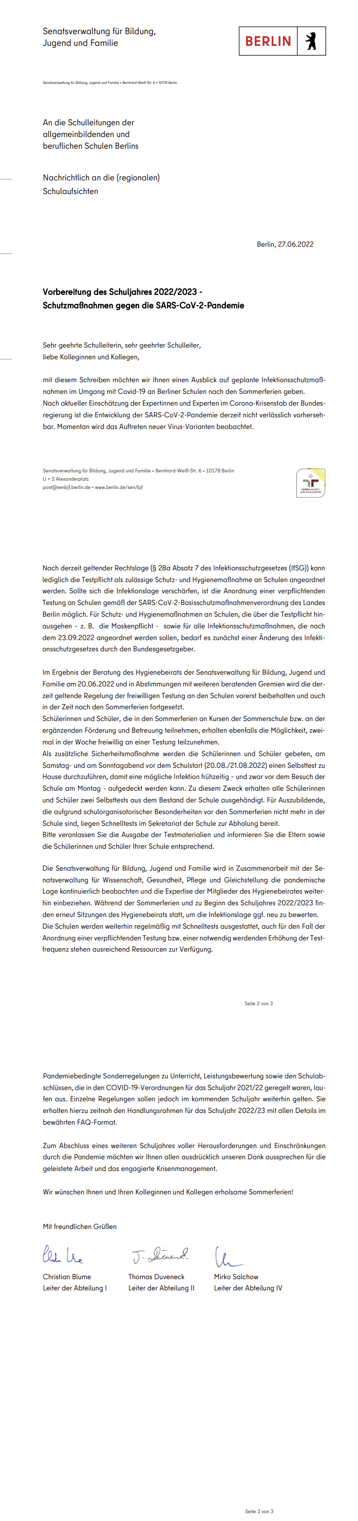 Elternbrief Vorbereitung Schuljahr 2022/23